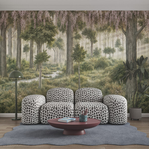 Painting of a forest with trees and plants Painting of a forest with trees and plants