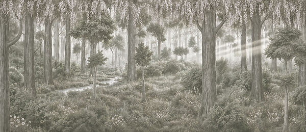 Painting of a forest with trees and plants Painting of a forest with trees and plants