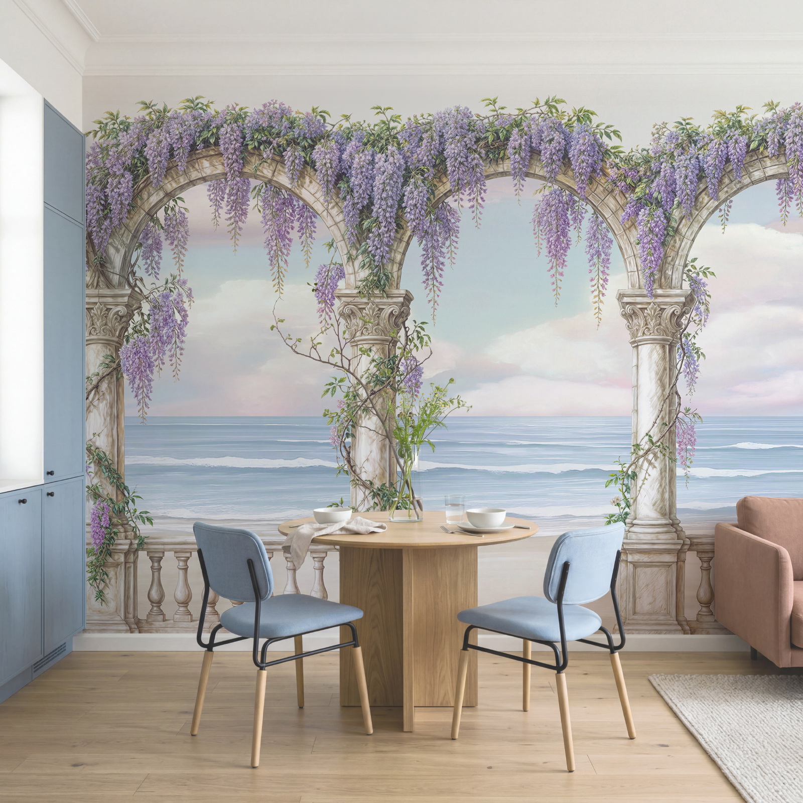 Painting of a archway with purple flowers on it Painting of a archway with purple flowers on it