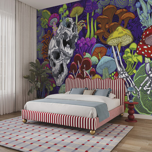 Colorful art of mushrooms and skulls Colorful art of mushrooms and skulls