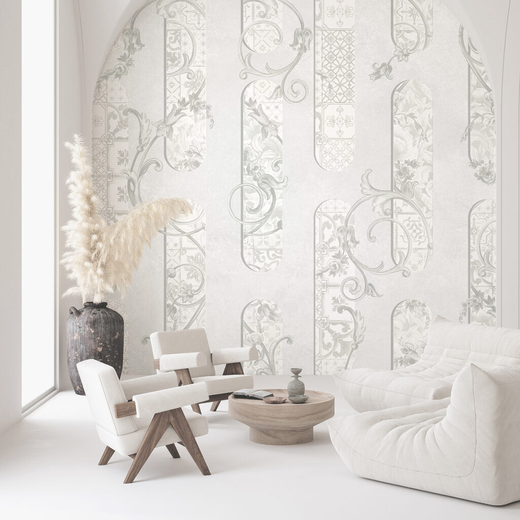 White wallpaper with floral designs White wallpaper with floral designs