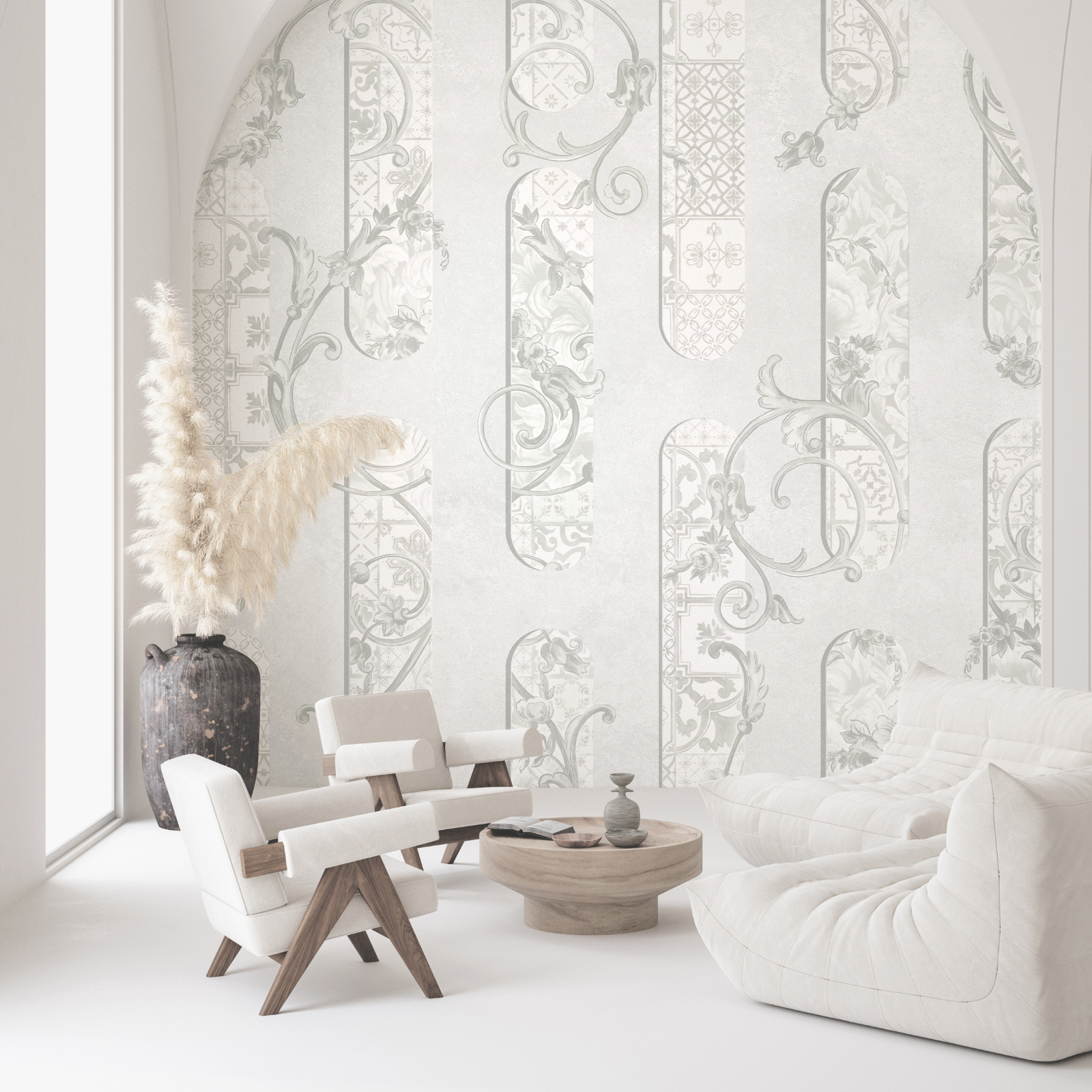 White wallpaper with floral designs White wallpaper with floral designs