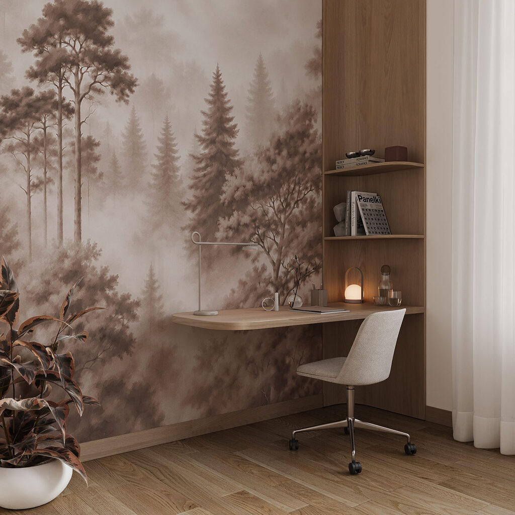 Foggy forest with trees