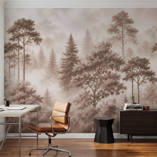 Foggy forest with trees