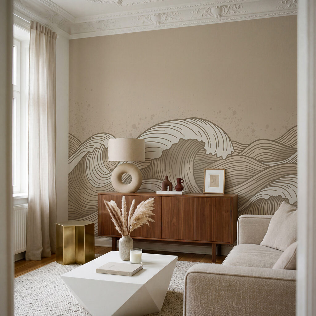 Drawing of waves in a sea