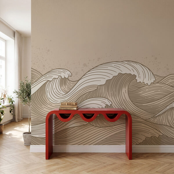 Drawing of waves in a sea