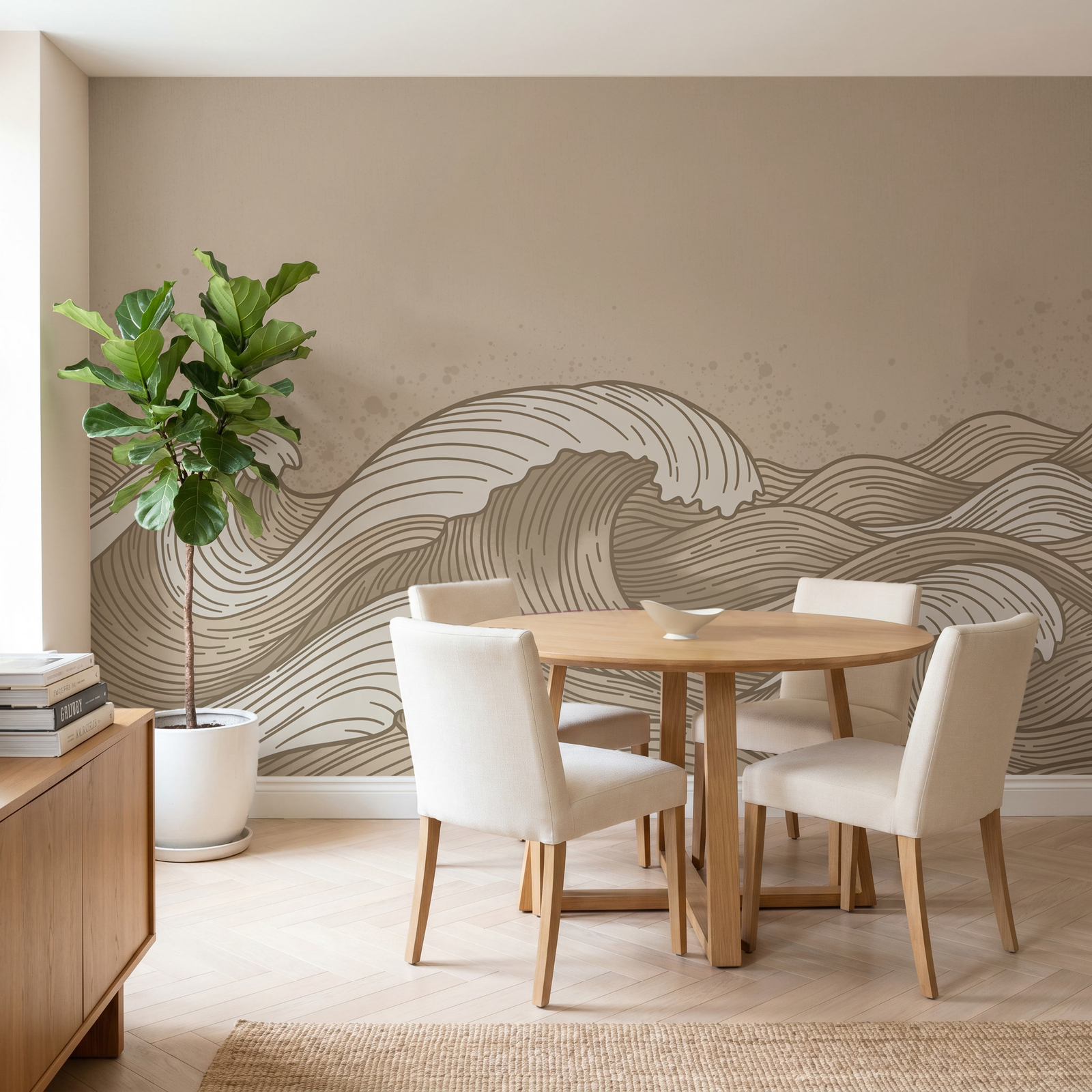 Drawing of waves in a sea