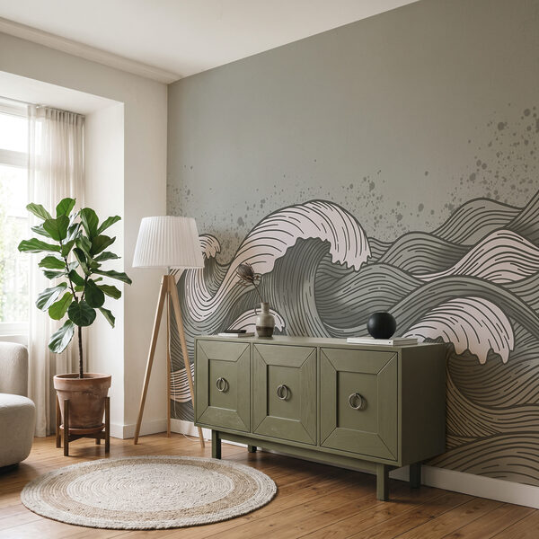 Drawing of waves in a sea
