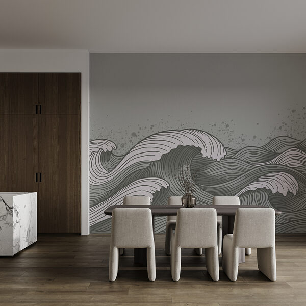 Drawing of waves in a sea