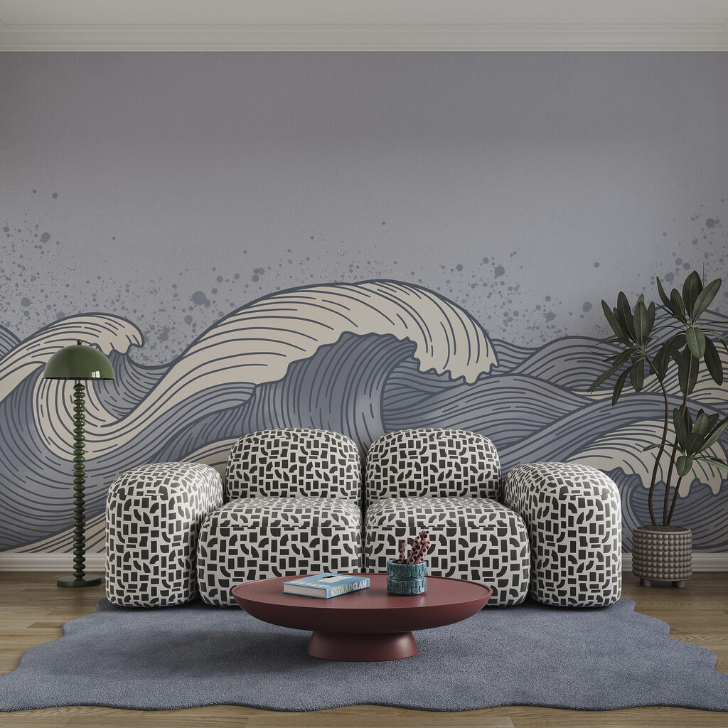 Drawing of waves in the ocean