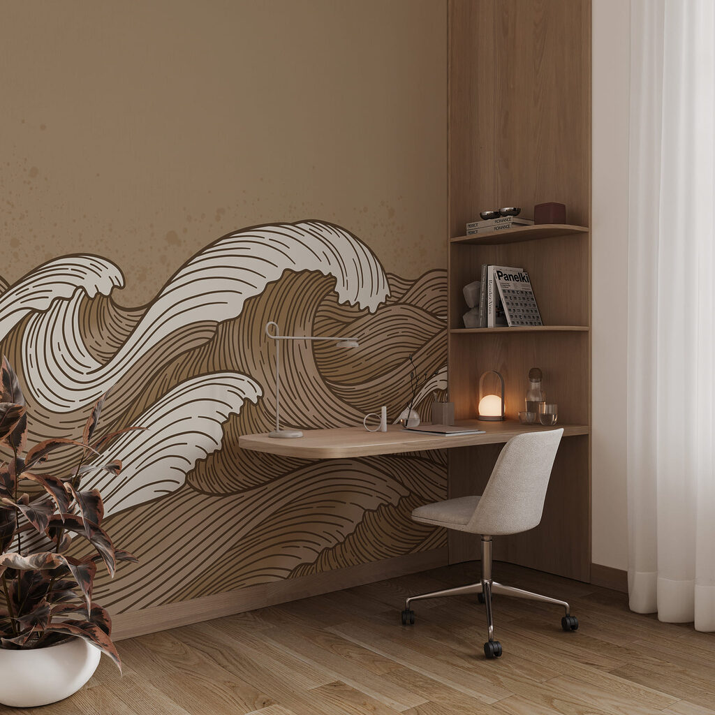 Drawing of waves in brown and white Drawing of waves in brown and white