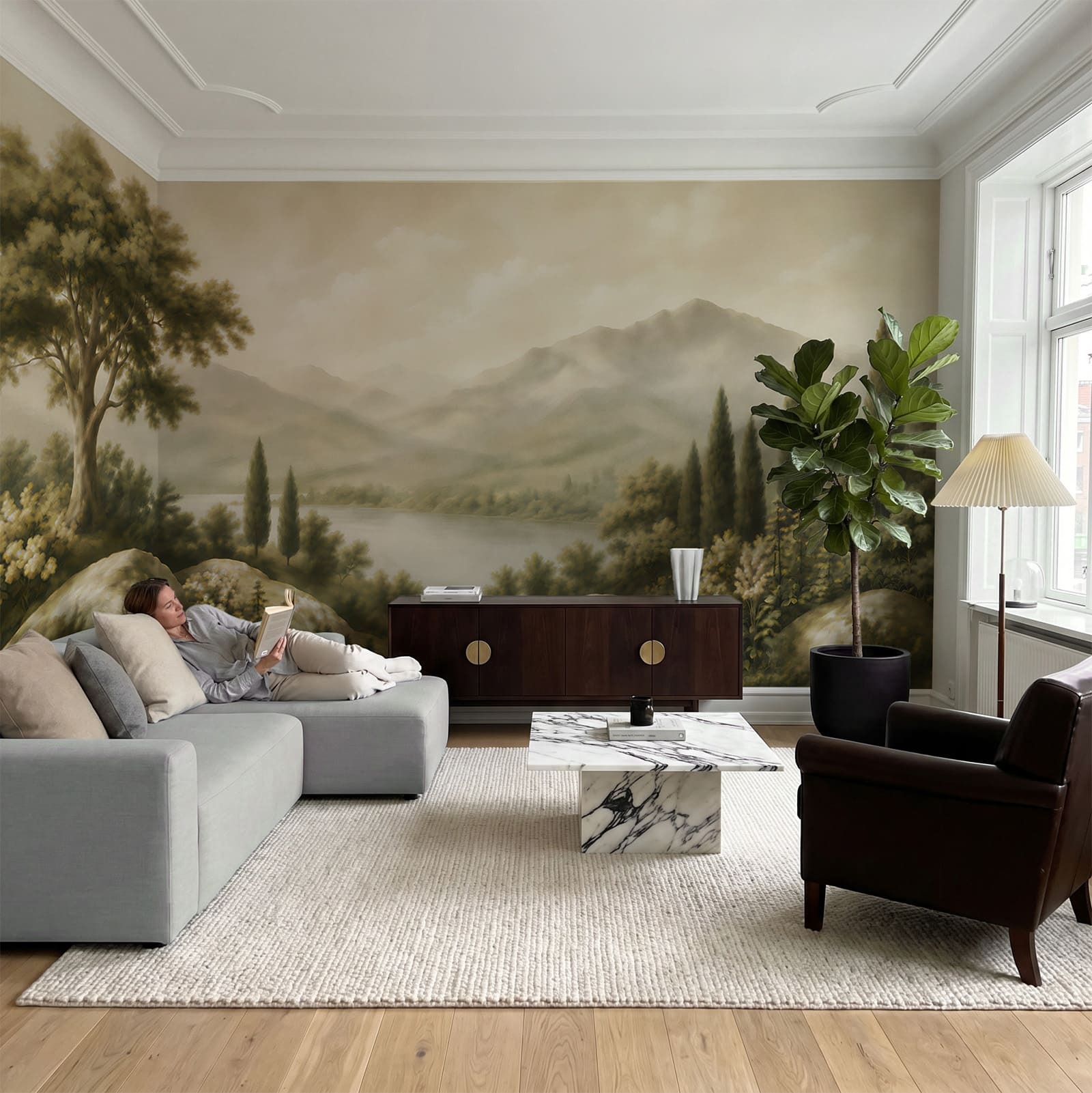 Painting of a lake and mountains Painting of a lake and mountains