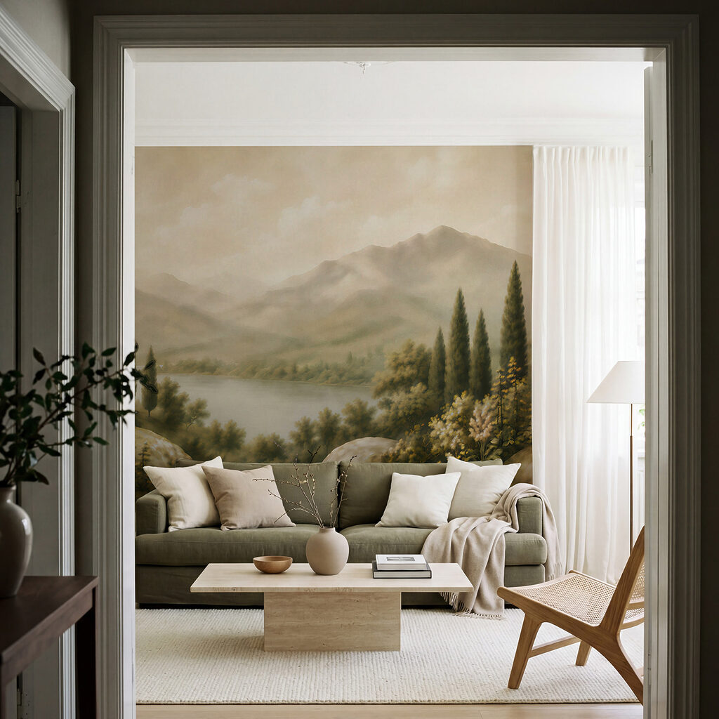 Painting of a lake and mountains Painting of a lake and mountains