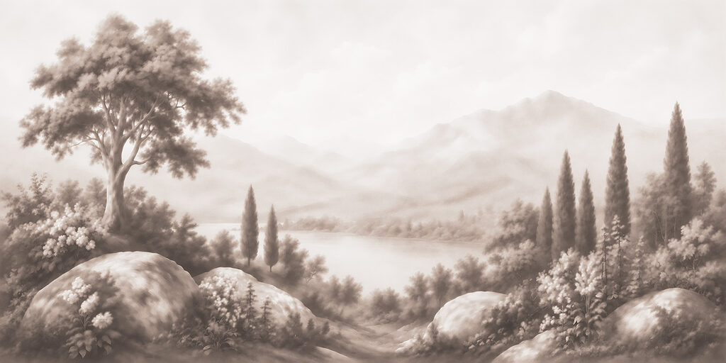 Landscape with trees and a lake Landscape with trees and a lake