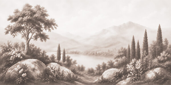 Landscape with trees and a lake Landscape with trees and a lake