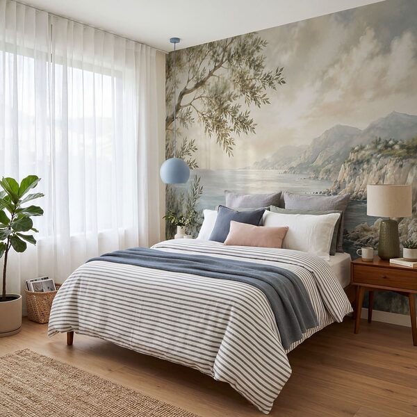 Painting of a body of water and a tree
