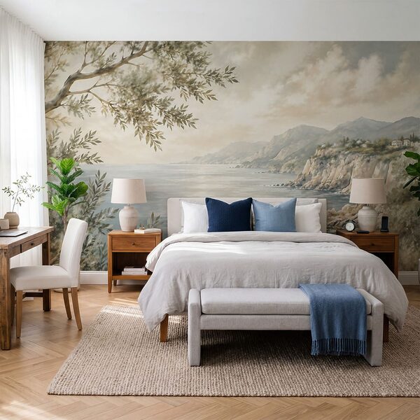 Painting of a body of water and a tree