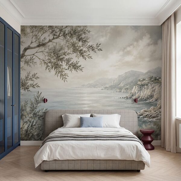 Painting of a body of water and a tree Wall mural Painting of a body of water and a tree
