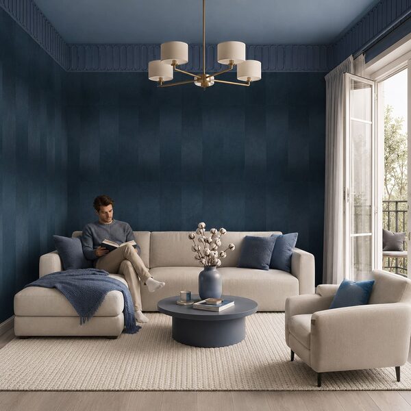 Blue and grey striped wall Blue and grey striped wall