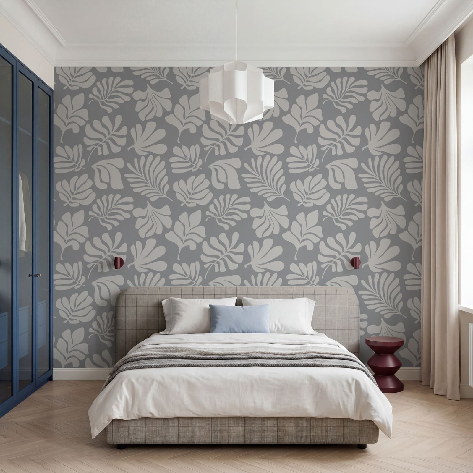 Pattern of white leaves on a gray background Pattern of white leaves on a gray background