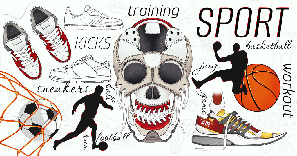 Skull with a ball and shoes Skull with a ball and shoes