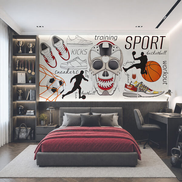 Wall mural Skull with a ball and shoes (SKU: t00885) Wall mural Wall mural Skull with a ball and shoes (SKU: t00885)