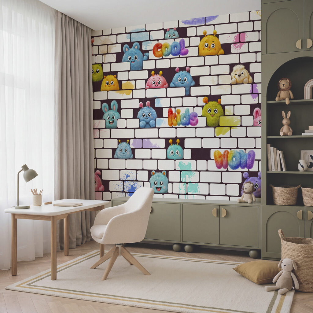 Wall with cartoon characters