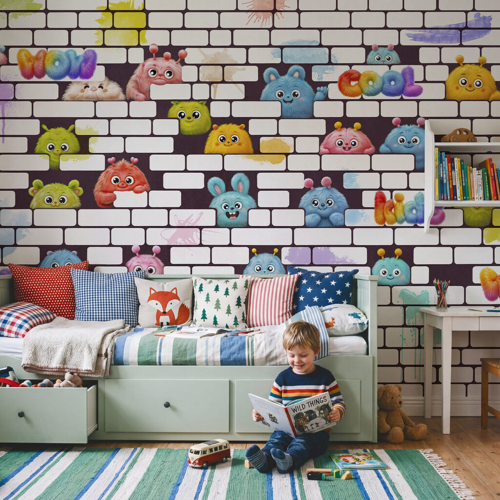 Wall with cartoon characters