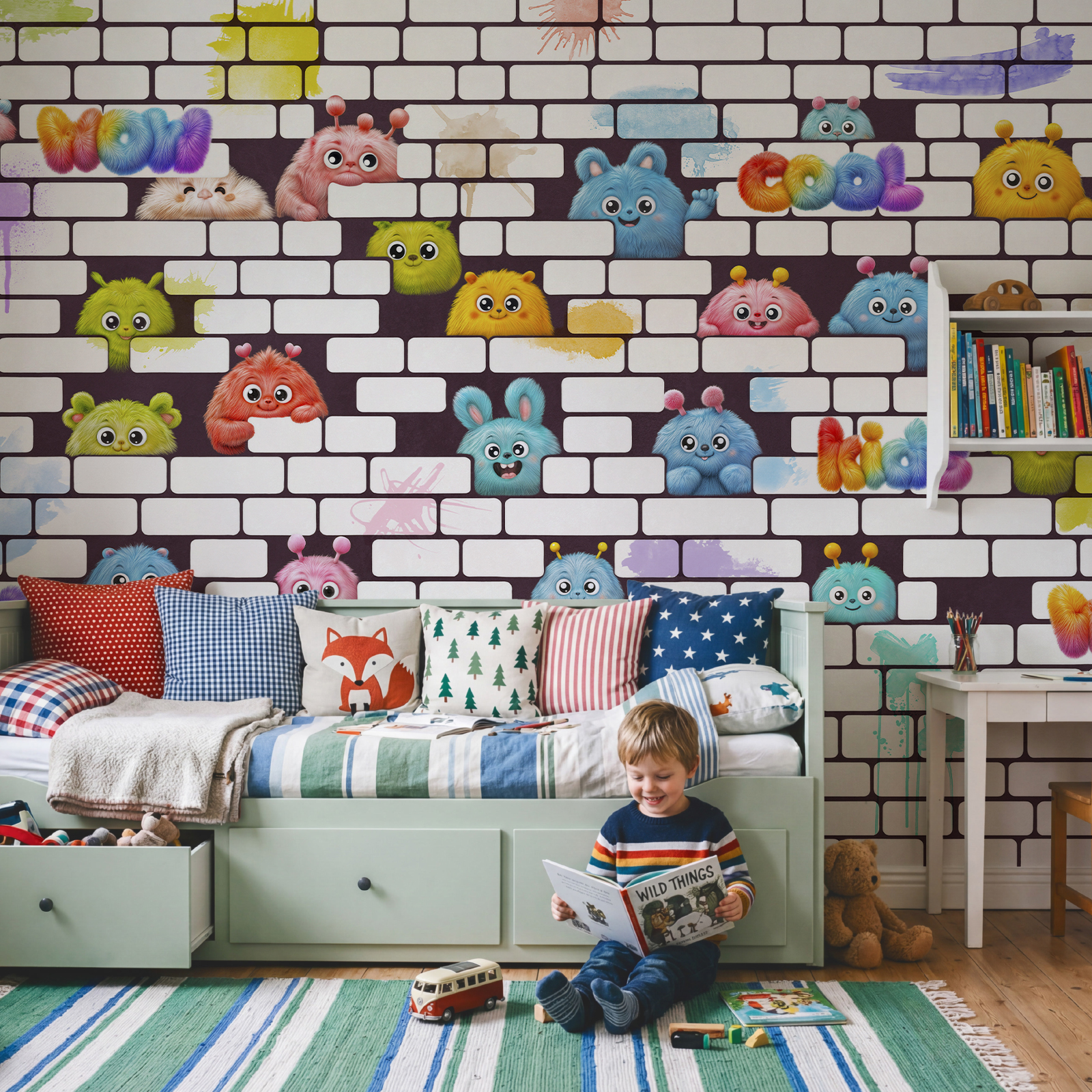 Wall with cartoon characters