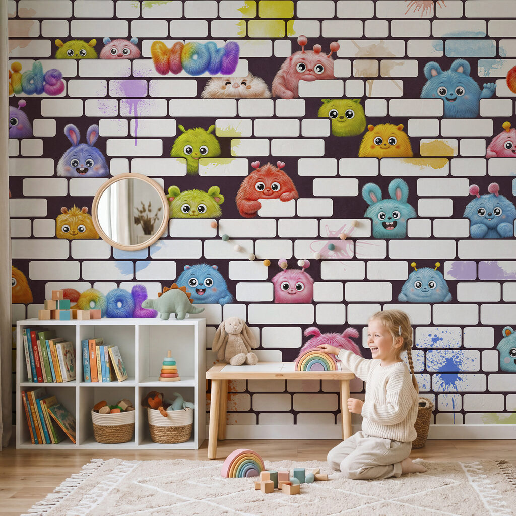 Wall with cartoon characters