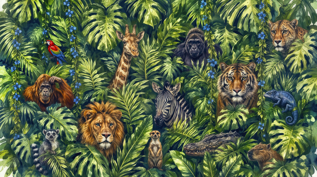 Group of animals in a jungle Group of animals in a jungle