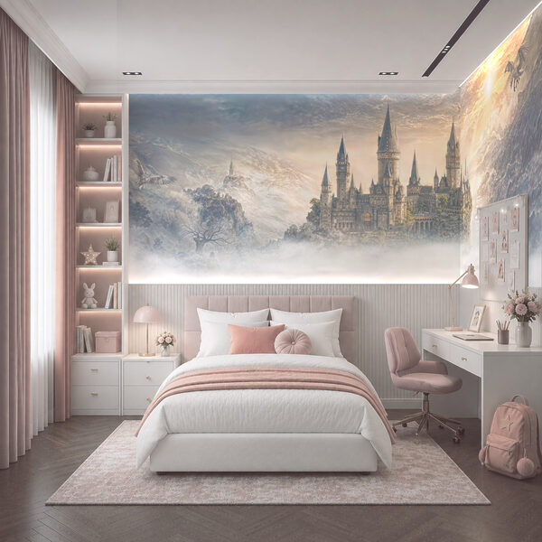 Castle on a hill with clouds