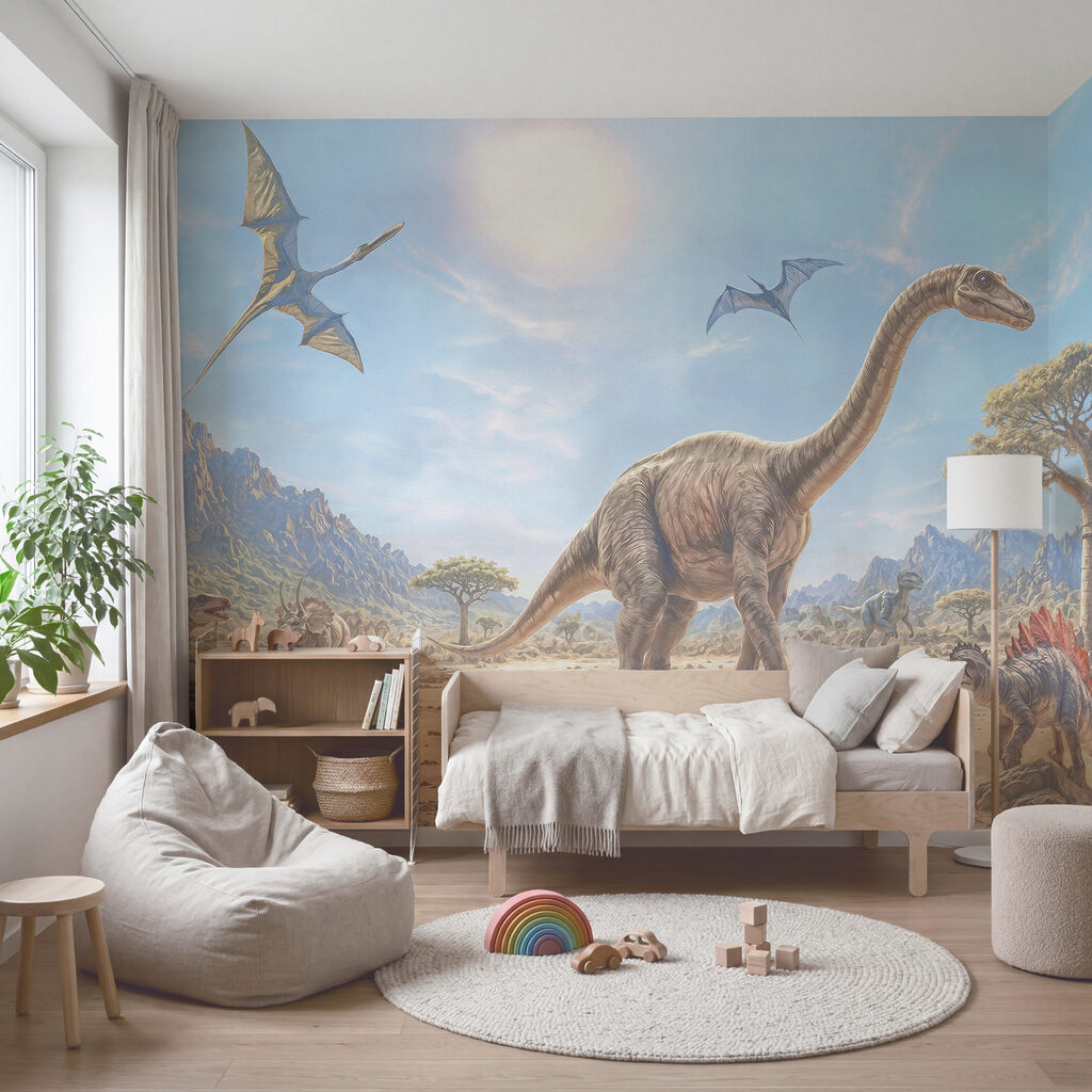 Group of dinosaurs in a desert