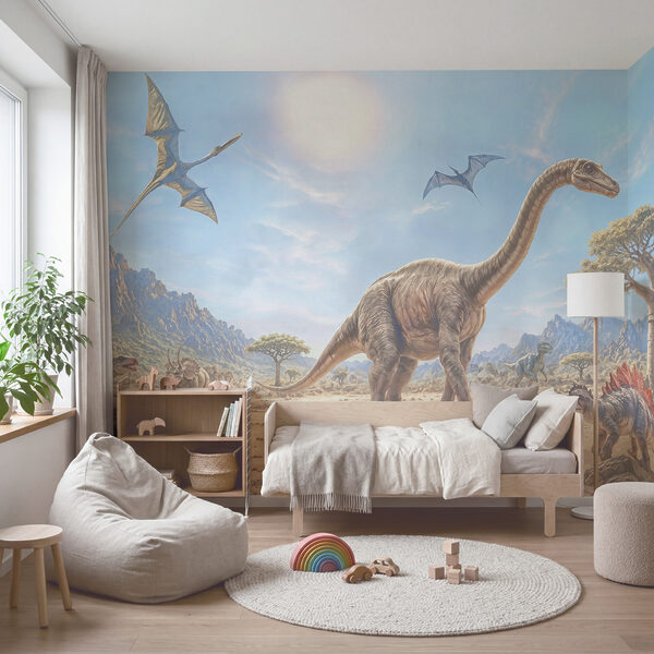 Group of dinosaurs in a desert