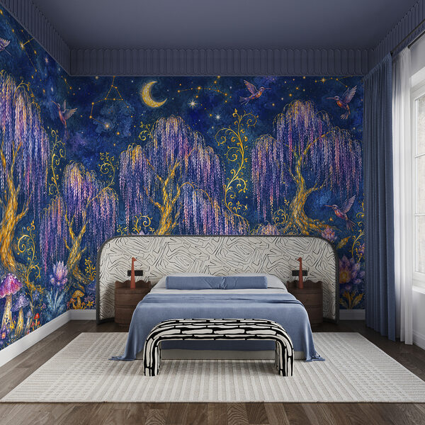 Wall mural Painting of a forest with birds and flowers (SKU: t00896) Wall mural Wall mural Painting of a forest with birds and flowers (SKU: t00896)
