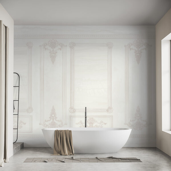 White wall with ornate designs White wall with ornate designs