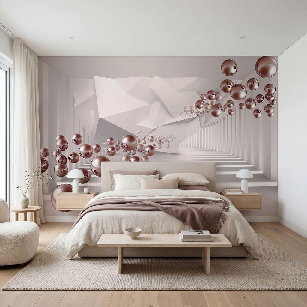 White room with pink balls White room with pink balls