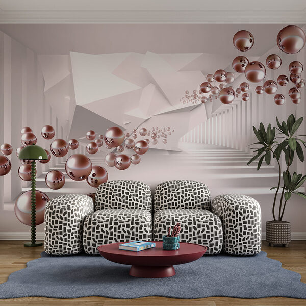 White room with pink balls White room with pink balls