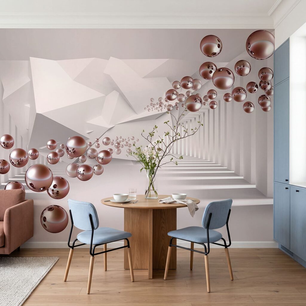 White room with pink balls White room with pink balls