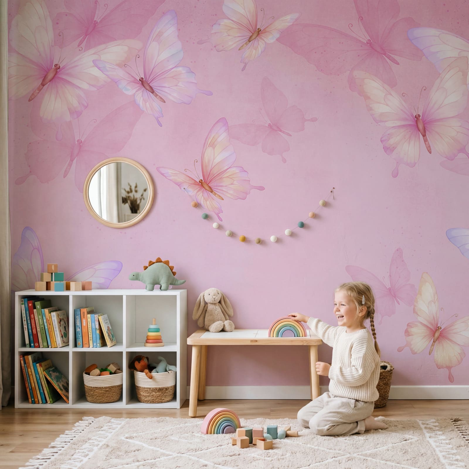 Pink background with butterflies