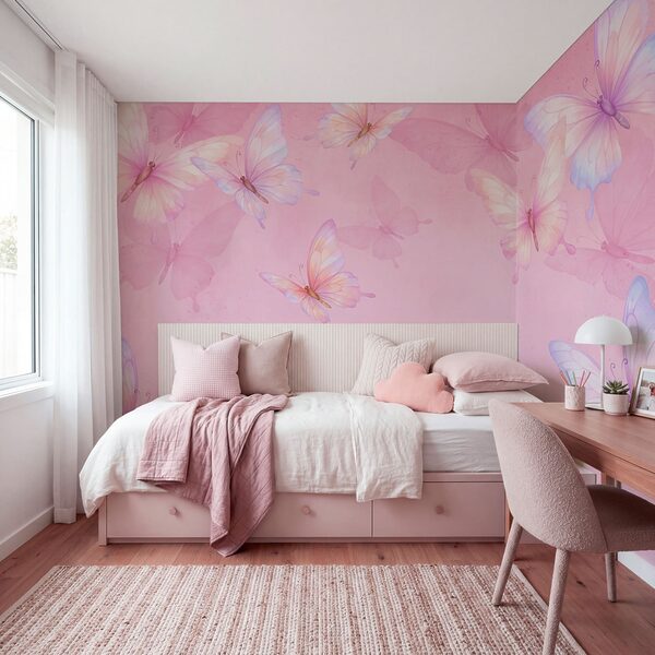 Pink background with butterflies