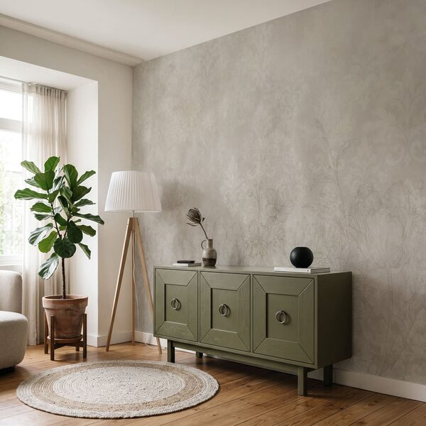 White wallpaper with flowers