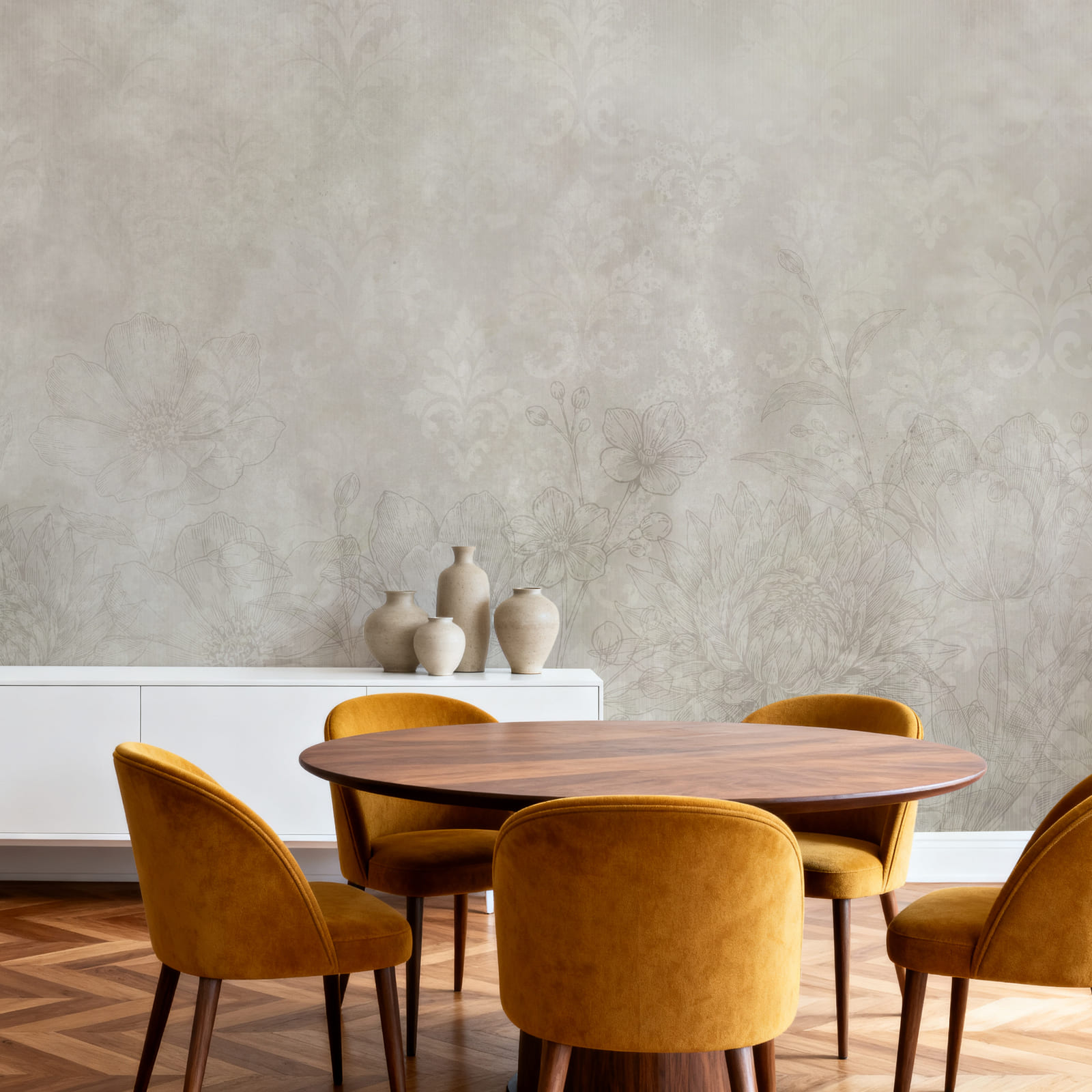 White wallpaper with flowers