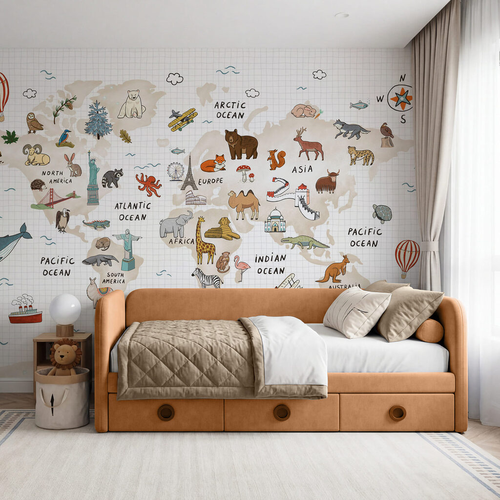 Map of the world with animals Map of the world with animals