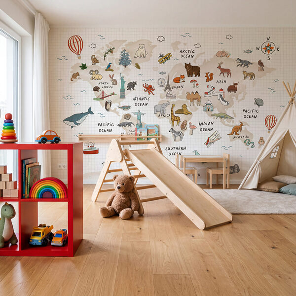 Map of the world with animals Map of the world with animals