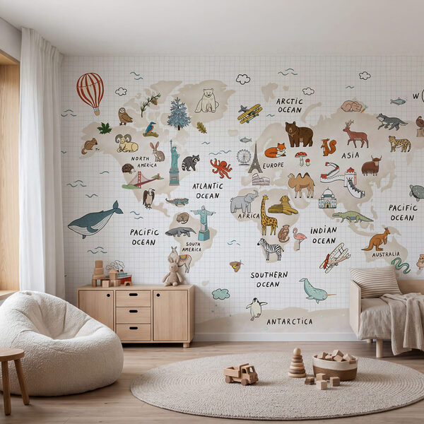 Map of the world with animals Map of the world with animals