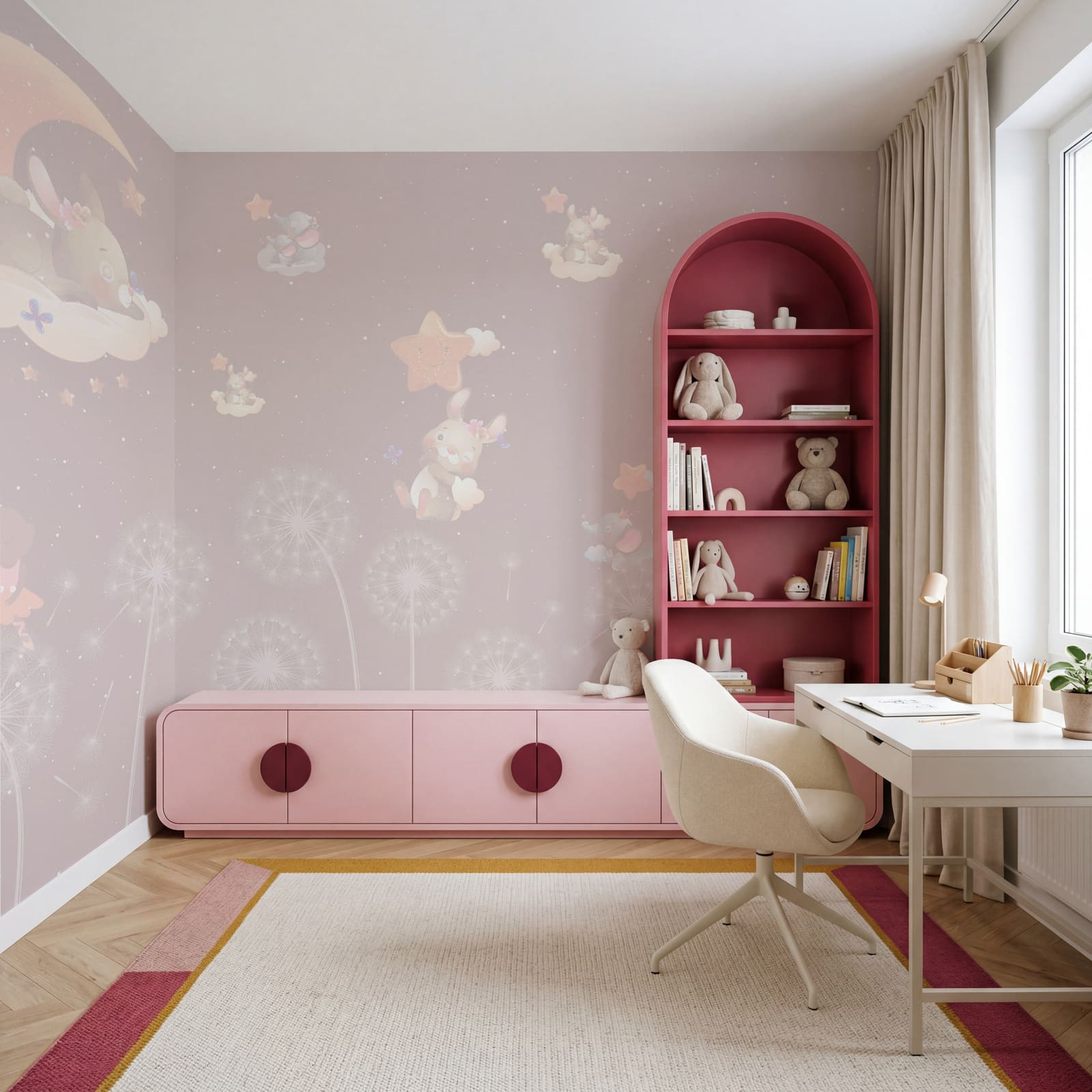 Wallpaper with rabbits and dandelions Wallpaper with rabbits and dandelions