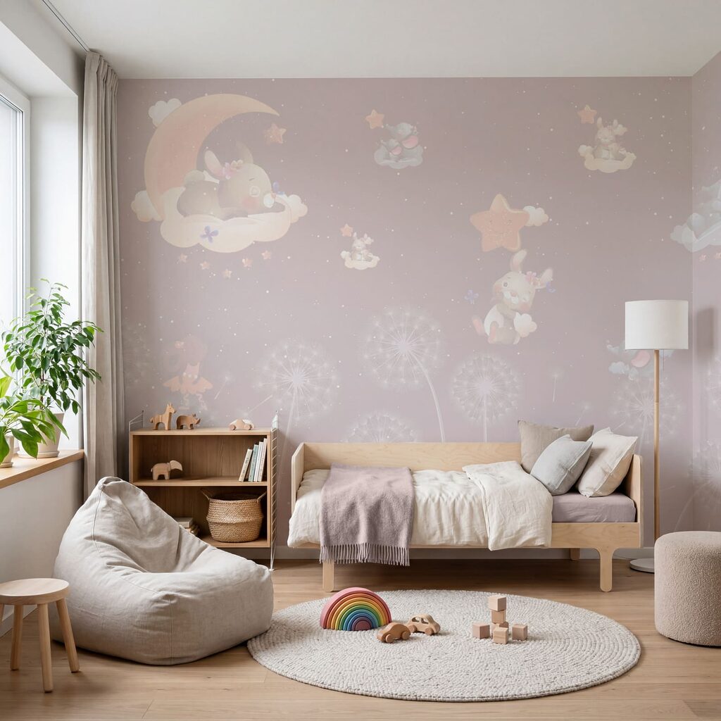 Wallpaper with rabbits and dandelions Wallpaper with rabbits and dandelions