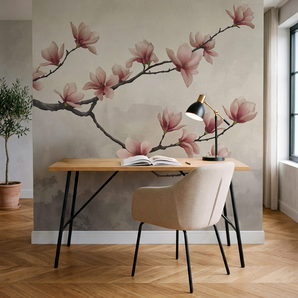 Branch with pink flowers