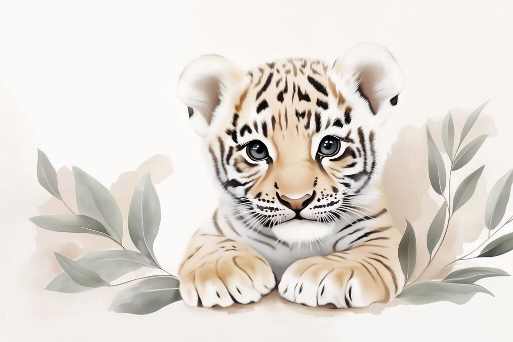 Tiger cub with leaves